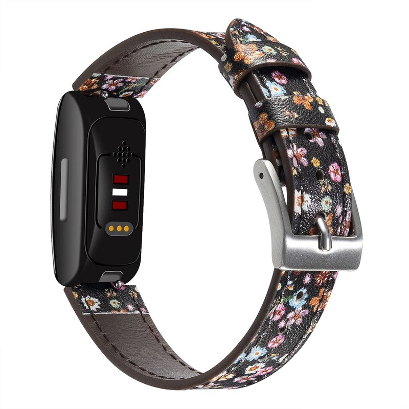 Genuine Leather Bands Compatible with Fitbit Inspire 3/Inspire 2/Inspire HR/Inspire, Classic Replacement Wristbands Straps with Quick Release Women Men Colorful Rose