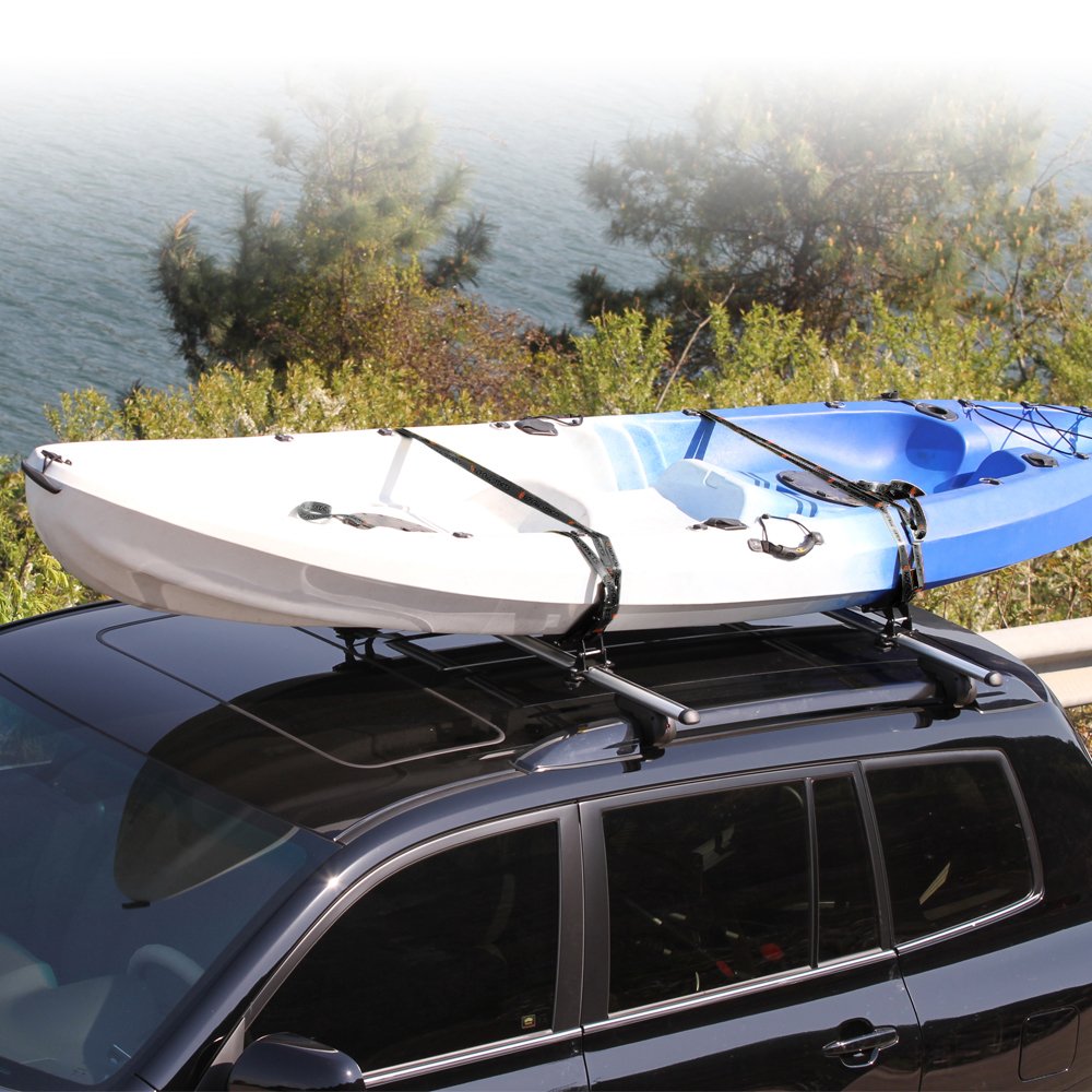 Onefeng Sports 135LB Kayak Saddle, Aluminum Rustless Kayak Roof Rack with 1.5" Width Tie Down Straps for Carrier Canoe Boat Paddle Board Surfboard, to Mount on Car SUV Truck Crossbar