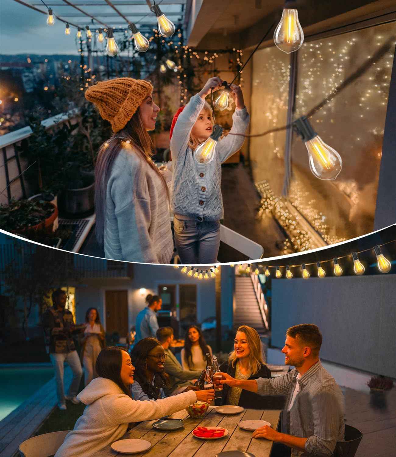200FT Waterproof LED Outdoor String Lights with 100 Shatterproof Edison Bulbs - Dimmable Patio Decor for Backyard & Garden
