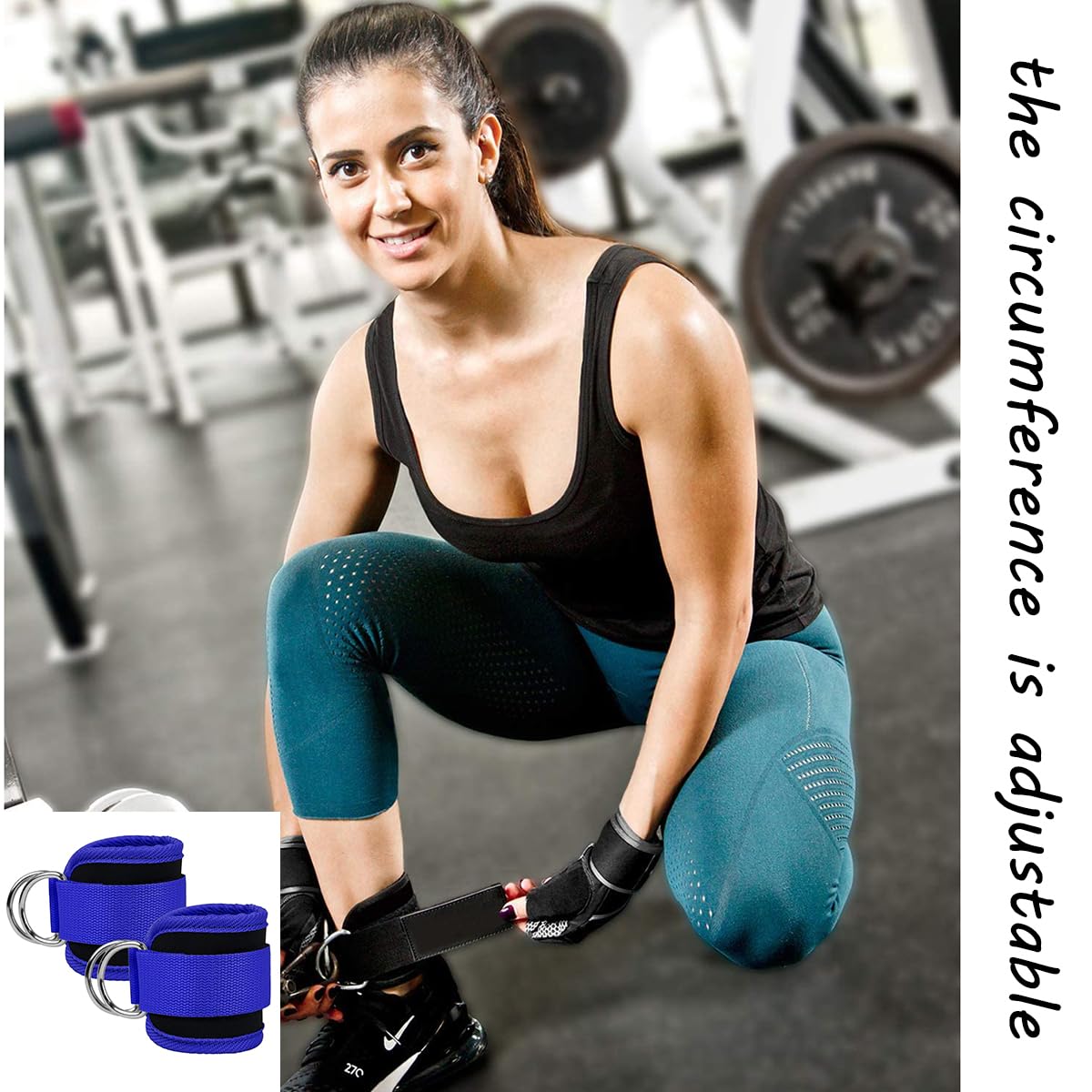 EastyGold Ankle Straps Ankle Bands Wrist Cuffs Padded Straps Adjustable Fitness Glute Kickback D-Ring for Cable Machine Gym Foot Leg Training Brace Support 1 Pair (Blue)