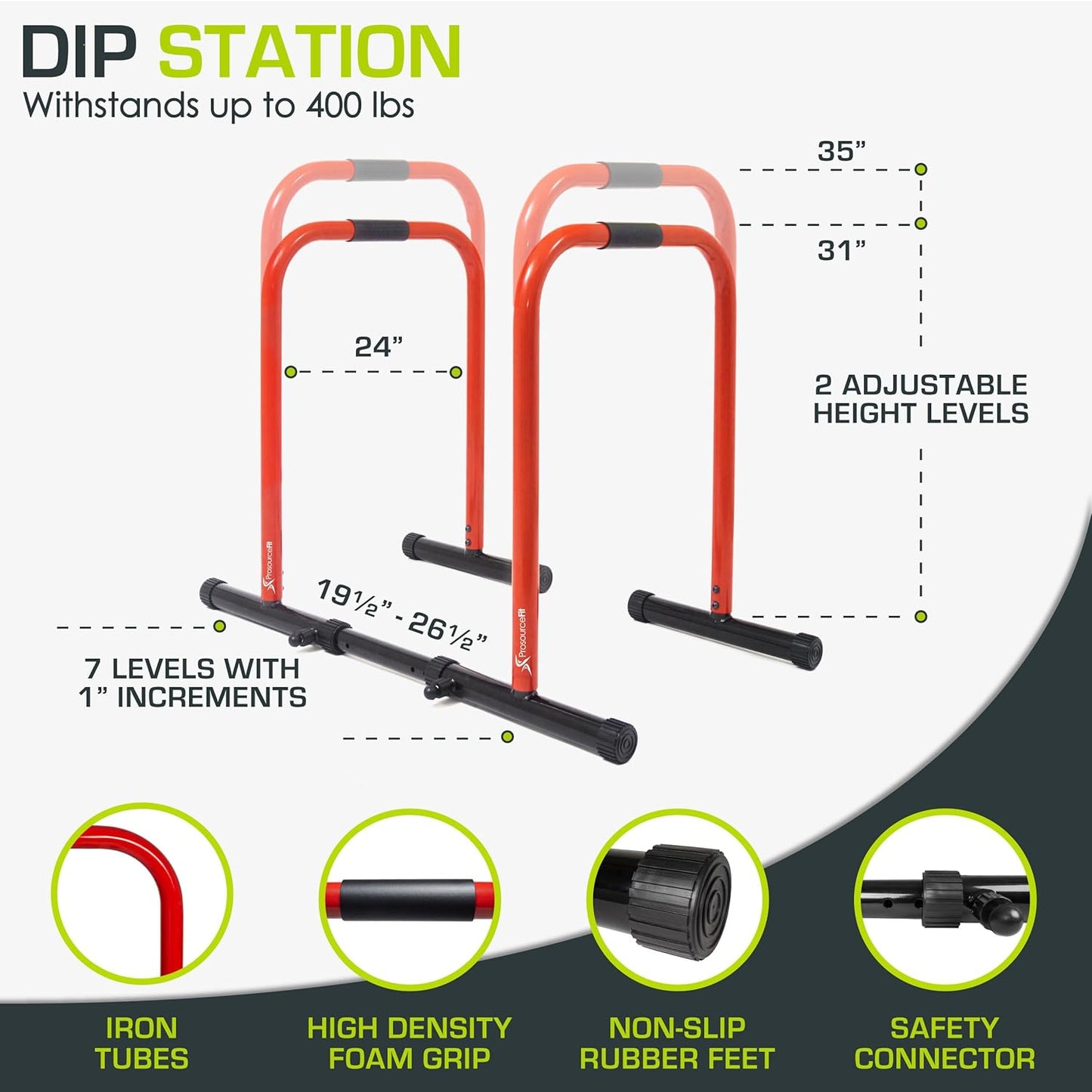 ProsourceFit Dip Stand - Heavy Duty Body Press Bar with Safety Connector for Tricep Dips