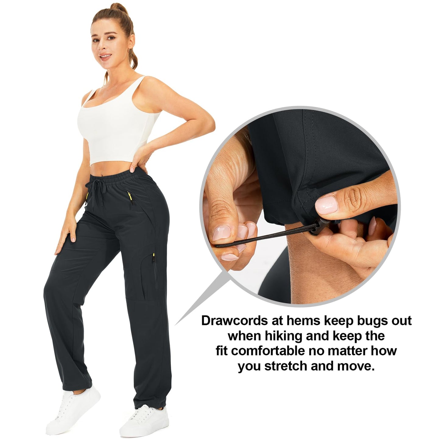 Womens Hiking Pants Quick Dry UPF 50 Lightweight Travel Golf Cargo Safari Pants Zipper Pockets,6608,Dark Grey,Petite XL