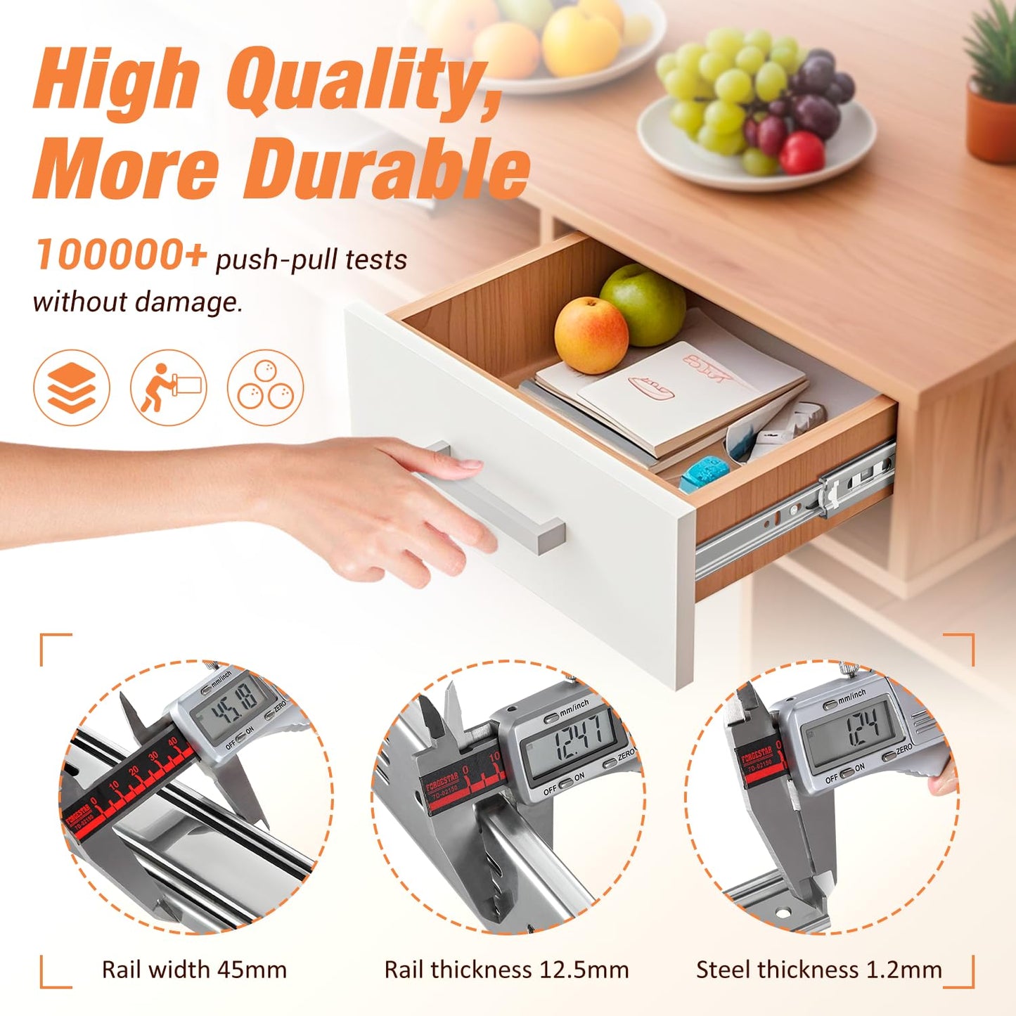 REGUDA Drawer Slides Ball Bearing 3 Folds Full Extension Side Mount Cabinet Runners Glides Rails Track 100 Lbs Load 10 12 14 16 18 20 22 24 Inch Silver (1 Pair (Silver), 12 inch)