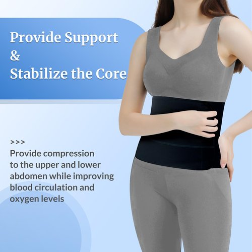CANMIUS Abdominal Binder Post Surgery - Elastic Belly Band Compression Stomach Wrap Tummy Tuck Belt - Skin Friendly, Breathable, Soft - 3 Panel - Black (Size M)