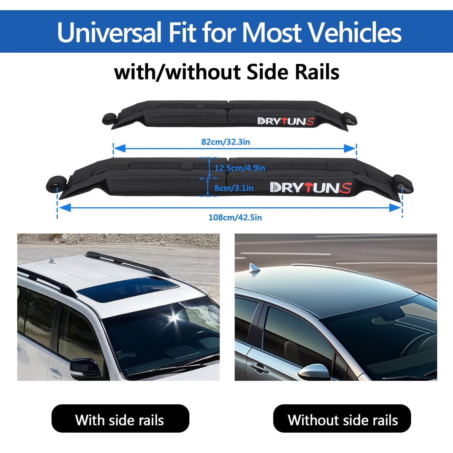 Drytuns Surfboard Rack for Car, Paddle Board Car Rack, Surf Racks for Cars, Universal Soft Roof Racks for Kayak SUP Canoe, Complete Set
