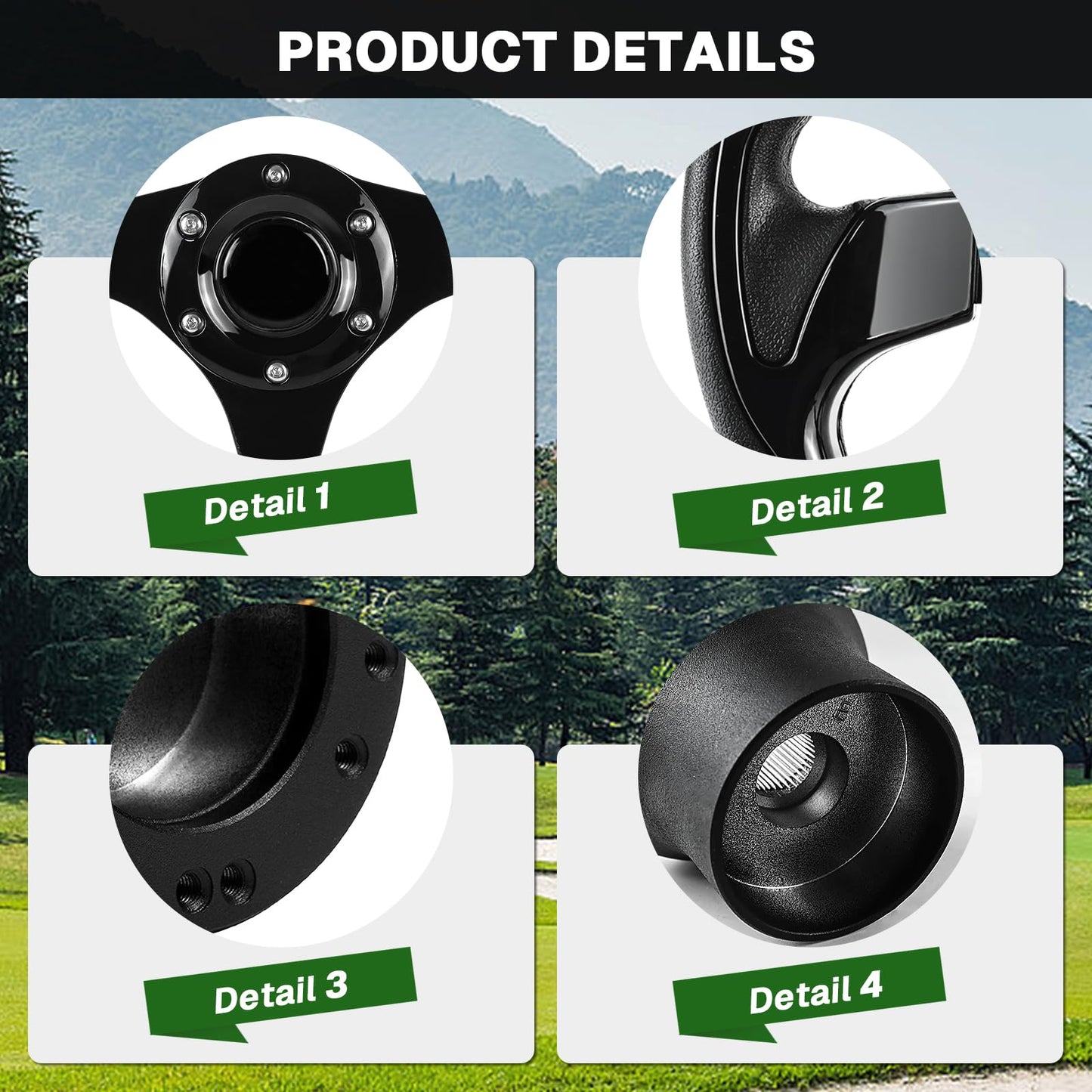 VOONKE Golf Cart Steering Wheel and Golf Adapter for EZGO TXT & RXV Golf Carts Adapter Skid -(5156BLACK)