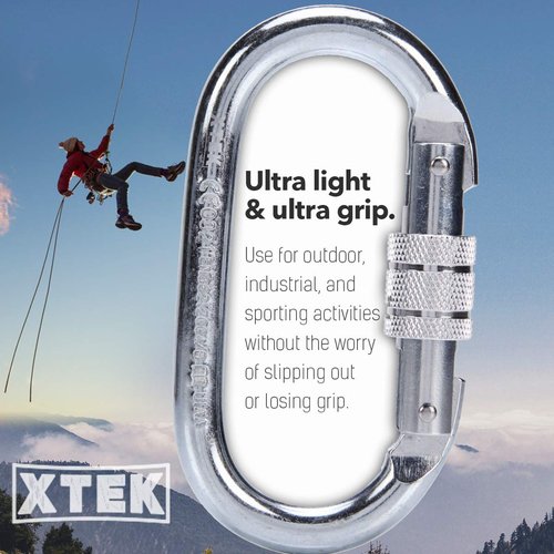 25kN Climbing Carabiner – 5620LB – Heavy Duty Twist Locking Carabiner Clip - Industrial Strength Large Steel Oval Caribeaner - Rock Climbing Caribeener Clips for Rigging, Ropes