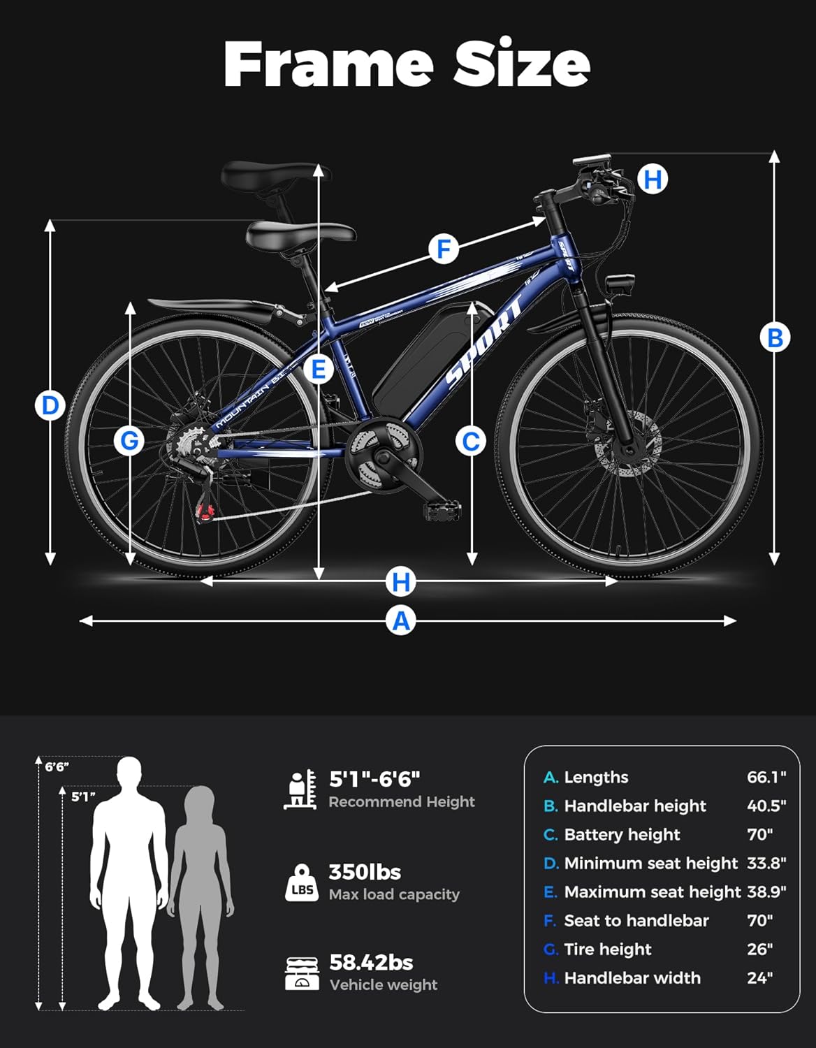 Misodo Electric Bike - 1500W Peak Mountain Ebike with 25 MPH Speed | 65 Miles Range, 7 Speeds, 48V 10Ah Battery, 26" Wheel