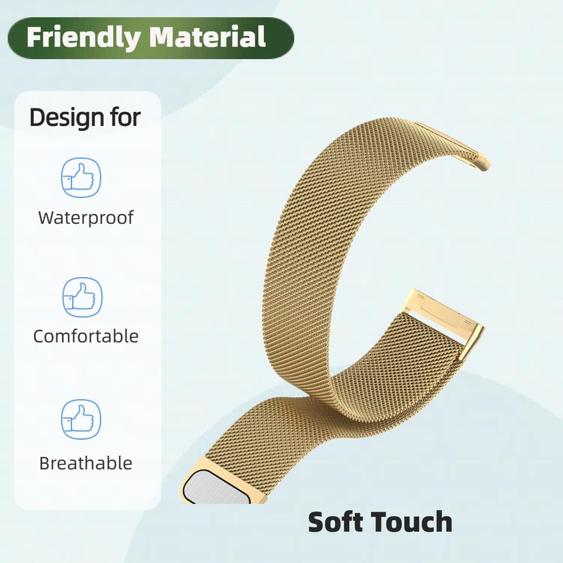 QIEMUTER Band with TPU Case Compatible for Fitbit Versa 3, Stainless Steel Mesh Magnetic Clasp, Adjustable and Breathable Strap for Men and Women (Gold)
