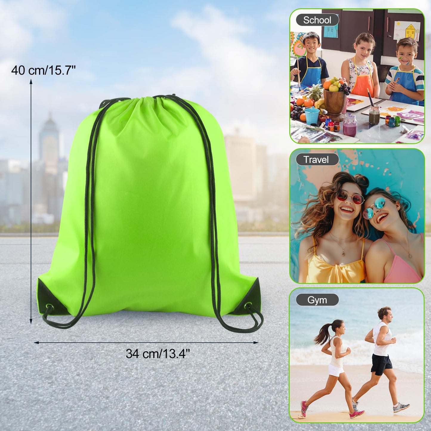 PLULON 2Pcs Drawstring Bags Bulk, Fluorescent Green Drawstring Backpack String Backpack Cinch Sack Sport Gym Bags for Yoga Traveling Outdoor Sports