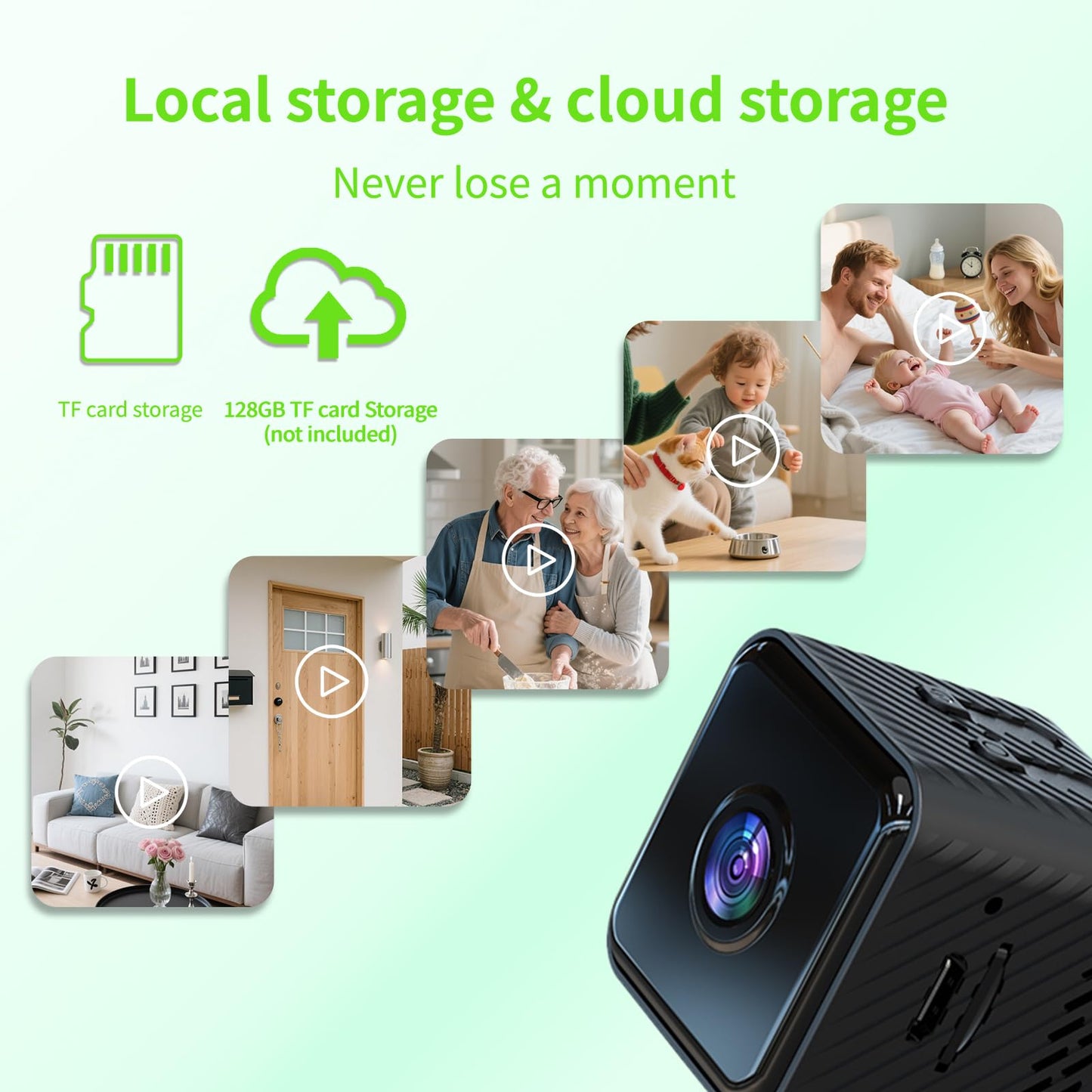 Mini Wireless Camera Home Security cámaras Indoor/Outdoor Cam 1080P HD Small Smart WiFi House Cameras Micro House Nanny Cams Battery-Powered with Clear Night Vision and Motion Detection Baby Monitor