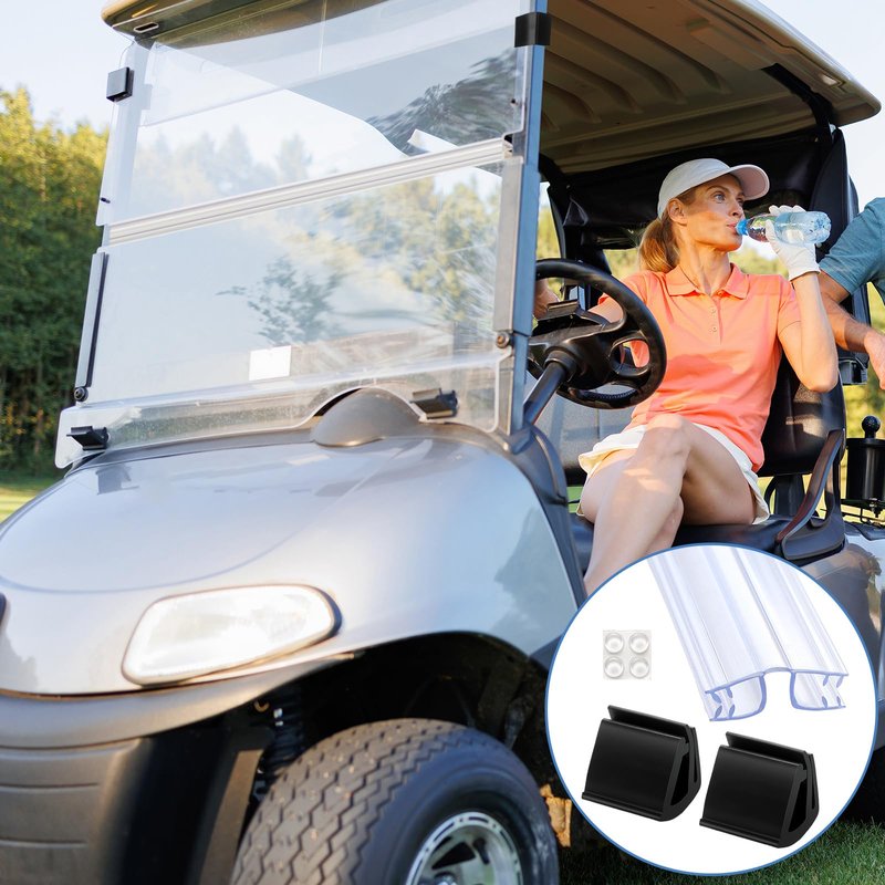 Maasechs 3 Pcs Golf Cart Living Hinge Retaining Clips Kit Include 1 Pcs 48 Inch Clear PVC Windshield Hinge 2 Golf Cart Window Clips for 1/4" Plexiglass Material Acrylic Panels