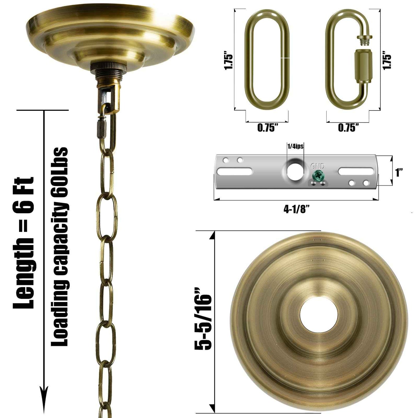MAYOMAJO 5-5/16 Inch Light Canopy Kit with 6 Feet Hanging Chain, Heavy Duty, Replacement Cover Plate for Chandelier, Pendant Light, Swag Light, Ceiling Fan, Flower Basket or DIY Projects (Bronze)
