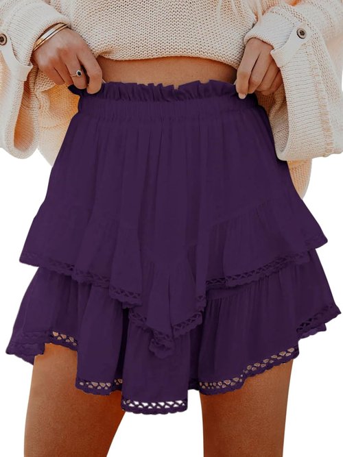 Aoudery Flowy Shorts - Casual Boho Ruffle Tiered High Waist Mini Skirts for Golf & Tennis