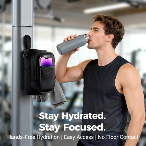 Magnetic Water Bottle Holder for Steel Gym Equipment, Hands-Free Bottle & Phone Carry for Training Sessions, Fits 24–40 oz Bottles, Neoprene Crossbody Carrier Bag