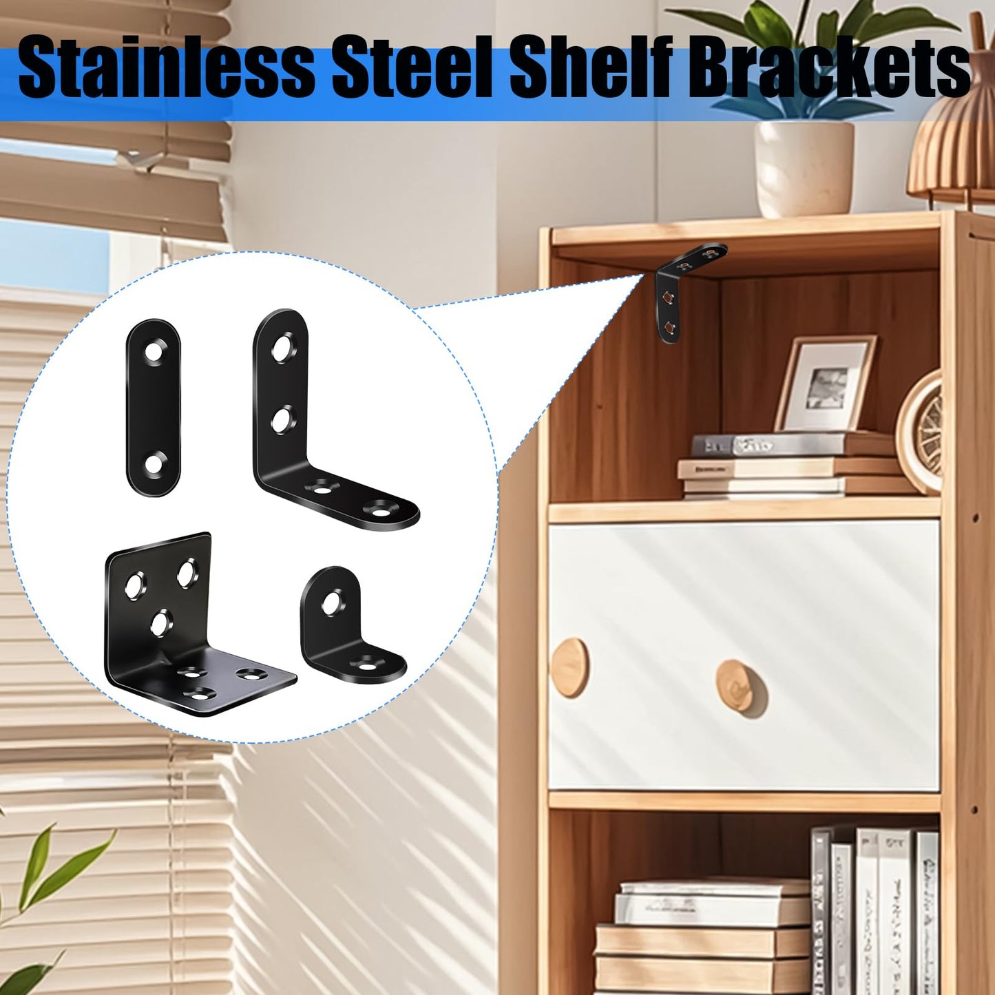 mxuteuk 96PCS L Brackets for Shelves & Flat Plate Straight Bracket,Black Stainless Steel Shelf Brackets,L Shape Heavy Duty Metal Corner Brace for Wood Furniture Cabinet Chair (0.78,1.2,1.57,1.97inch)