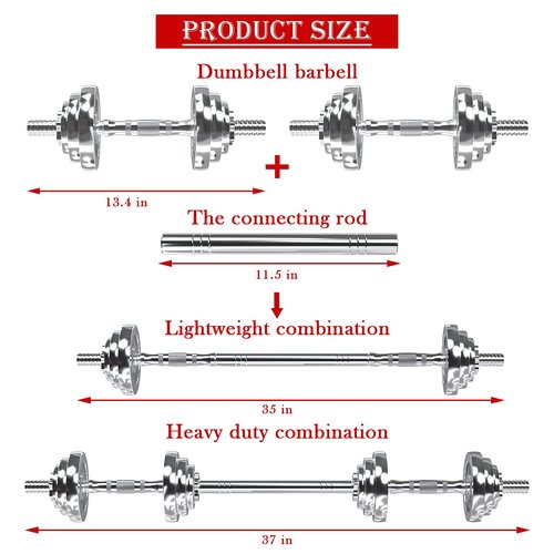 VIVITORY Fitness Dumbbells Set, Adjustable Weight Sets up to 11/22/44/66/100 lbs, with Metal Connecting Rod Used As Barbell, Chromed Weights, Hardcover Gift Box, Home Gym Work Out Training Equipment (44.00, Pounds)