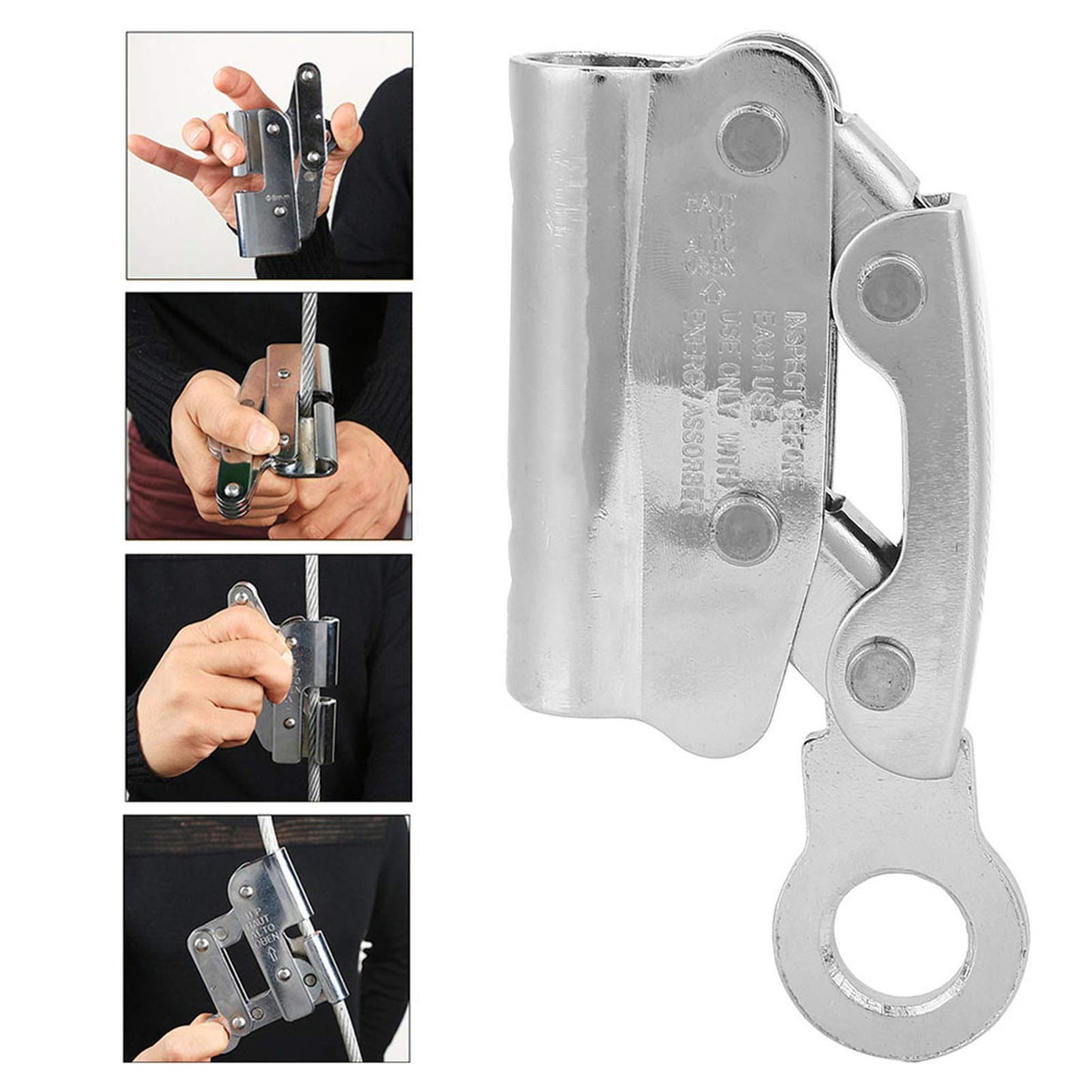Tgoon Climbing Rope Grab, High Strength Alloy Steel Rope Descender Self Braking Stop for Engineering for Rock Climbing(Hole Hanging Point)
