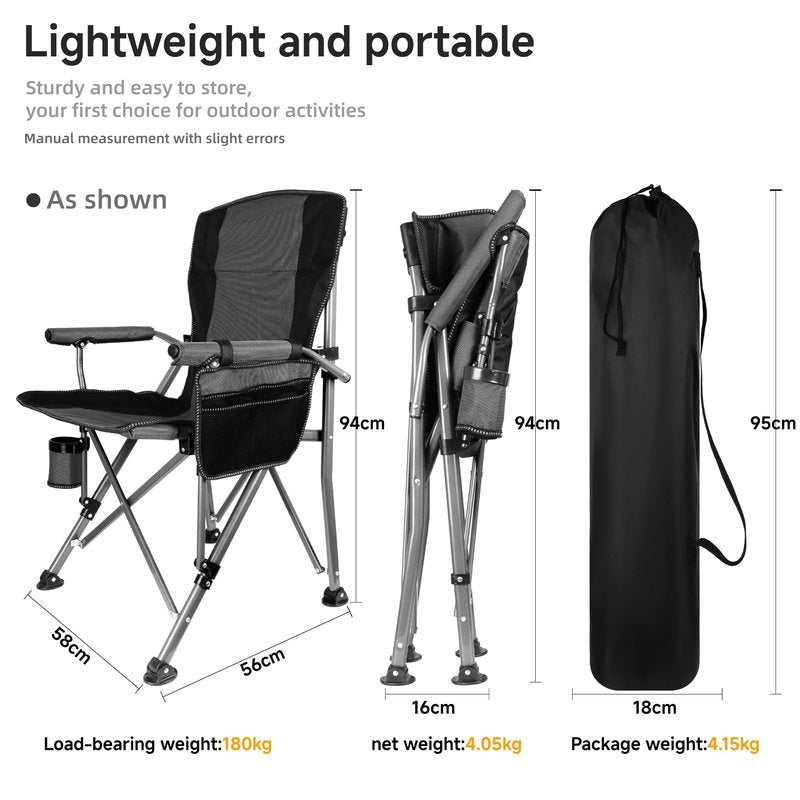 Anmiro Folding Camping Chair with Cup Holder and Storage Bag, Heavy Duty Support 400 LBS, Oversized Collapsible Portable Camping Chair for Outdoor Camp, Picnic, Travel, Fishing Grey