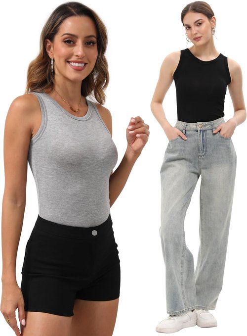 BQTQ Women's Crewneck Tank Tops - High Neck Sleeveless Slim Fit Basic Undershirts | 5 Pack
