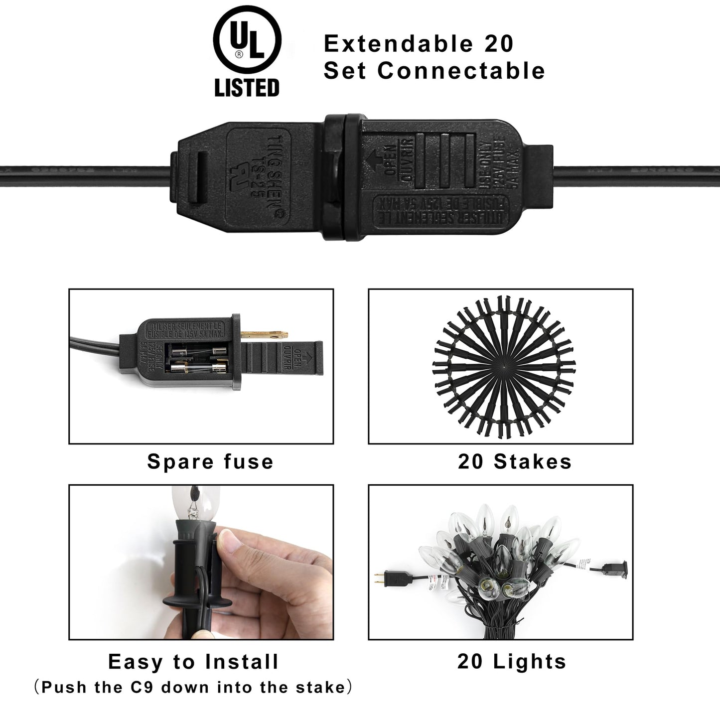 Flickering Flame String Lights Outdoor - C9 Pathway Flicker Fire Light Strand Plug in - Blood Twinkle Flames Light Bulbs for Fireplace Walkway - Halloween Decorations Twinkling Orange Bulb Lights