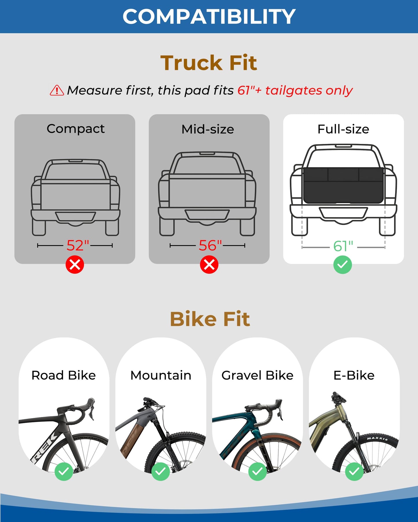 Marscamd Tailgate Bike Pad for Full-Size Pickup, 61" Wide, Holds 6 Bikes