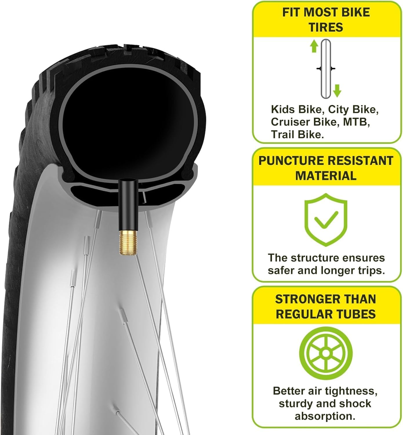 Skiennix Bike Inner Tube - 20/26x2.125 with 35mm AV Schrader Valve & 2 Tire Levers | Durable Butyl Material