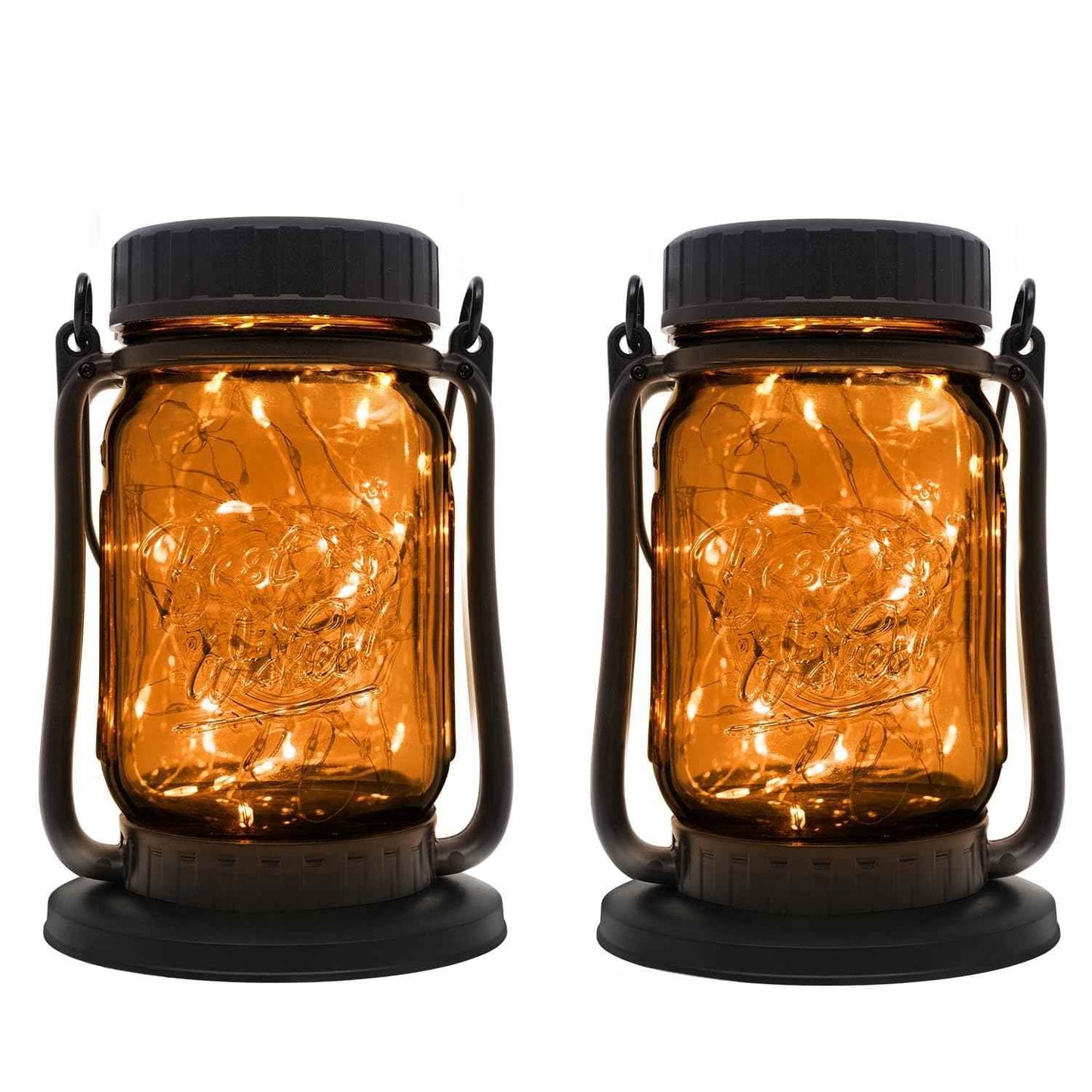 Mason Jar Lights - Solar Lantern Outdoor Waterproof, Hanging Solar Lights for Outside, Halloween, Fairy Twinkle Glass Decorative Lamp for Yard, Patio, Garden, Porch, Table, Wedding, Pack 2