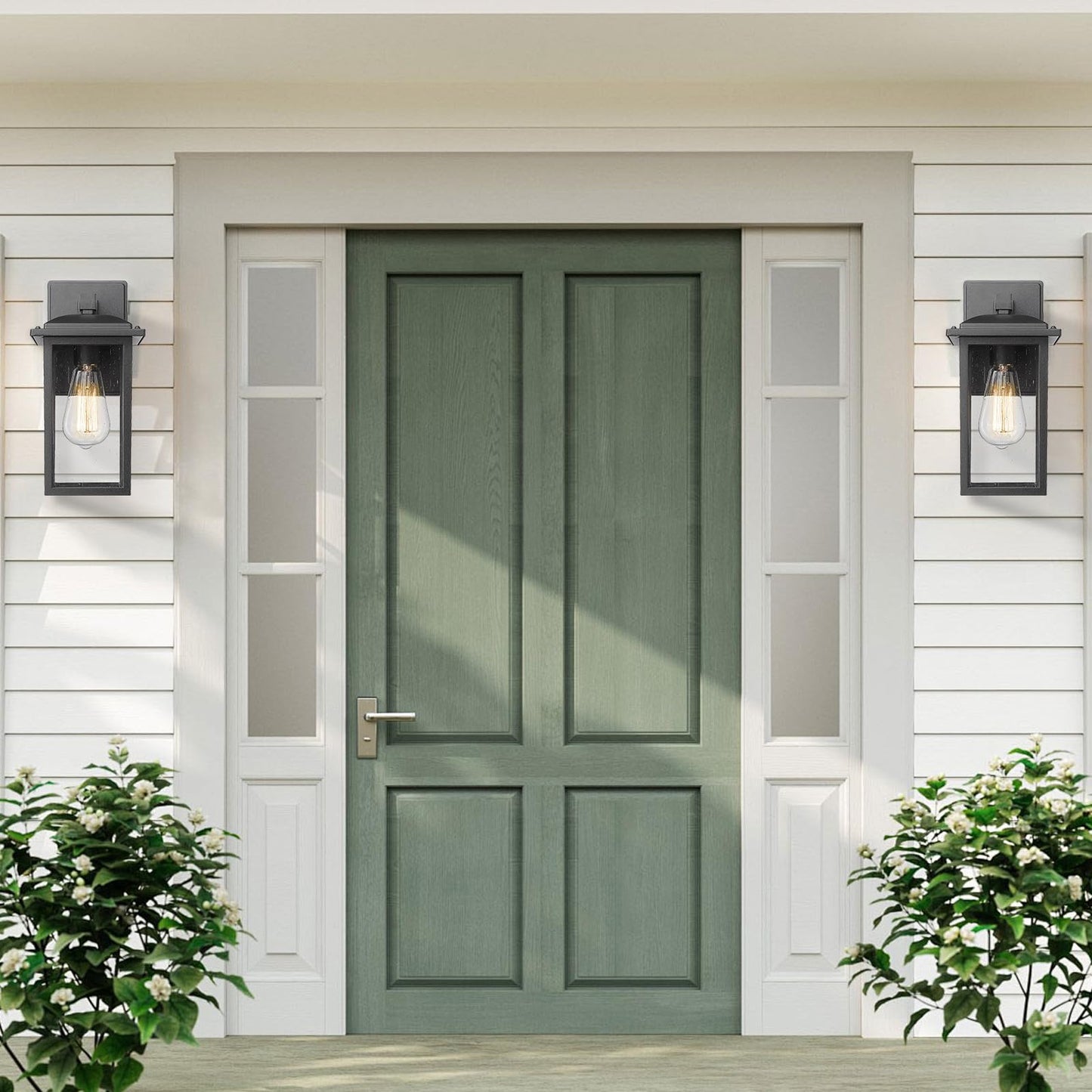 Diyel Outdoor Wall Sconces 2 Pack, Exterior Light Lantern Fixtures, Porch Light Lamps Outdoor Wall Mounted in Black Finish with Seeded Glass for House, Garage, Patio, Yard, Garden