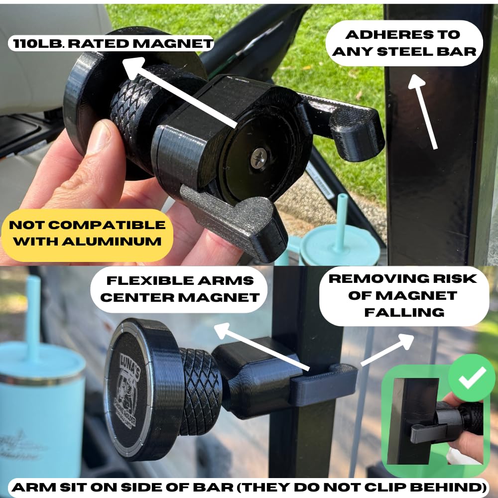Luna's V2.5 Phone Holder Magnetic Golf Cart Mount, 110lb-Rated Magnetic Mount to Steel Bar on Golf Carts, Ball Joint Neck, GPS View Compatible, Anti-Rattle Designed for Phone Safety