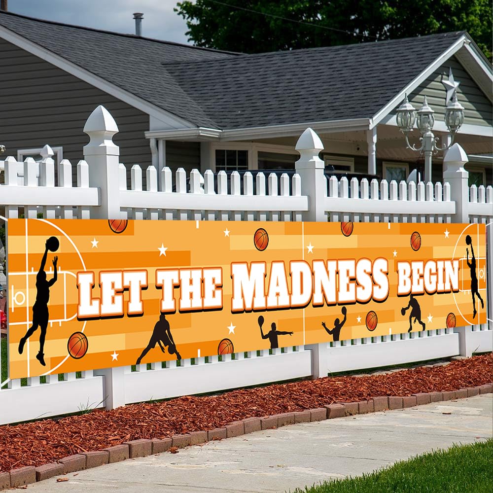 Basketball Party Decorations,3Pcs Let The Madness Begin Fence Cover Hanging Welcome It's Game Time Porch Sign for March Madness Basketball Theme Party Supplies Indoor Outdoor.