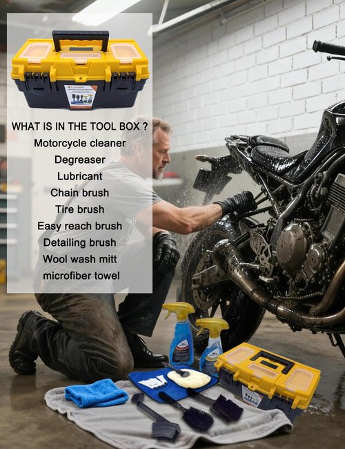 Ultrafashs Motorcycle Dirtbike Wash Kit - Premium Cleaning and Detailing Set for Mudguard,Rims and Paint.Includes Motorcycle Cleaner(560ML),Chain Clean(300ML) Dry Lubricant(120ML)