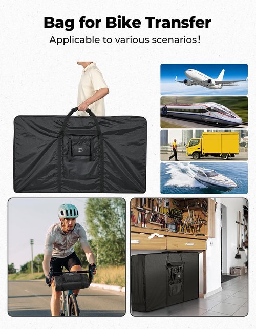 KEMIMOTO Bike Travel Bag, Heavy-Duty 900D Water-Resistant with Fixed Buckles & Interior Compartments, Airplane Bicycle Storage Box Cases Fits 26-29 Inch Mountain, Road E-Bikes (55.9" x 12.6" x 33")