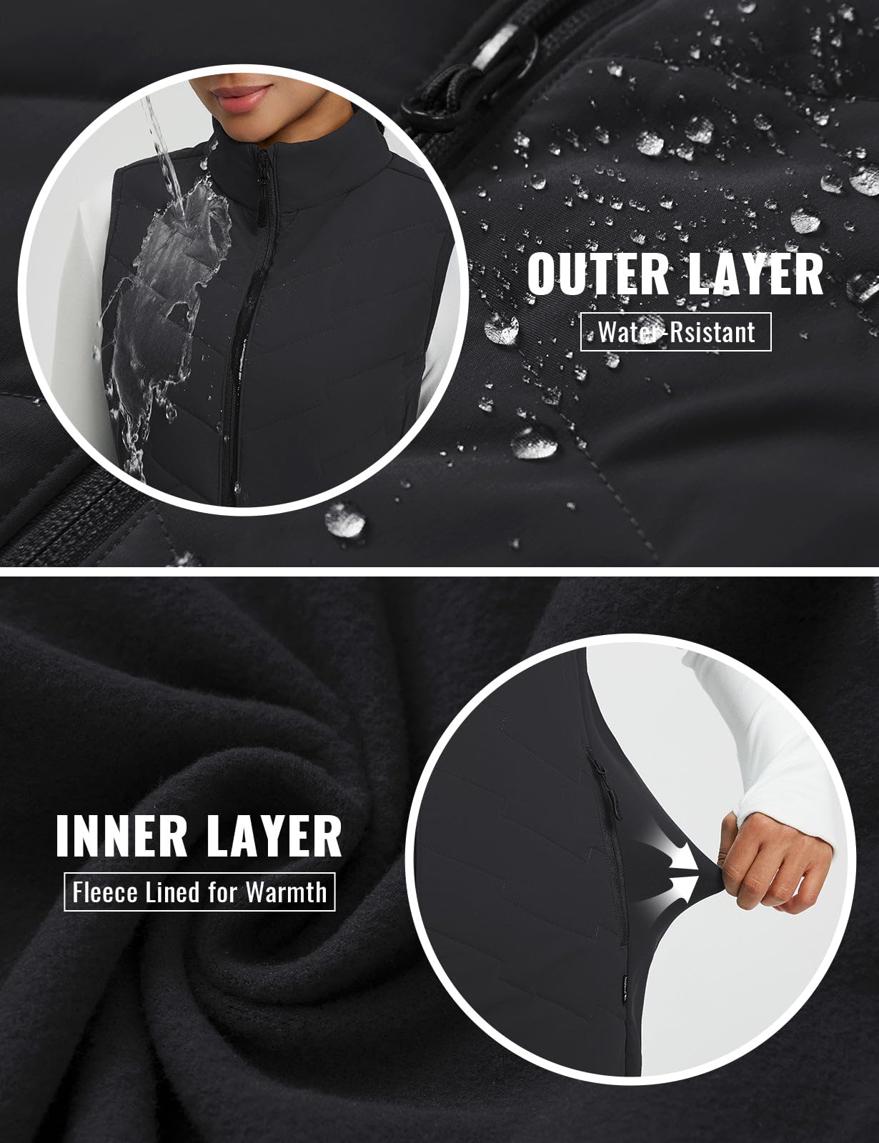 baleaf Running Vest for Women Long Puffer Fall Coat Sleeveless Jacket Outerwear Winter Warm Fleece Hybrid Lightweight Black XL