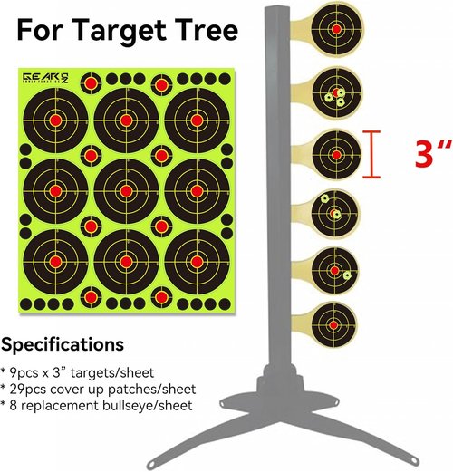 GearOZ Bullseye Splatter Target Stickers - 90-225 PCS Reactive Shooting Paper Targets | Adhesive for BB & Airsoft
