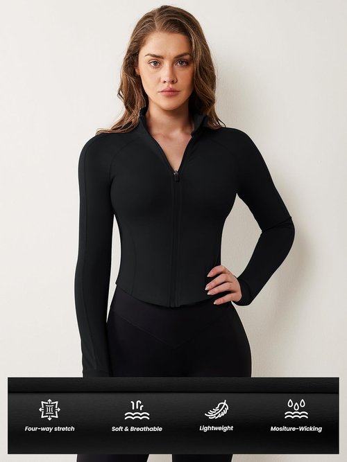 AVGO Women's Workout Jacket - Lightweight Zip-Up Cropped Yoga Top with Thumb Holes | Slim Fit Design