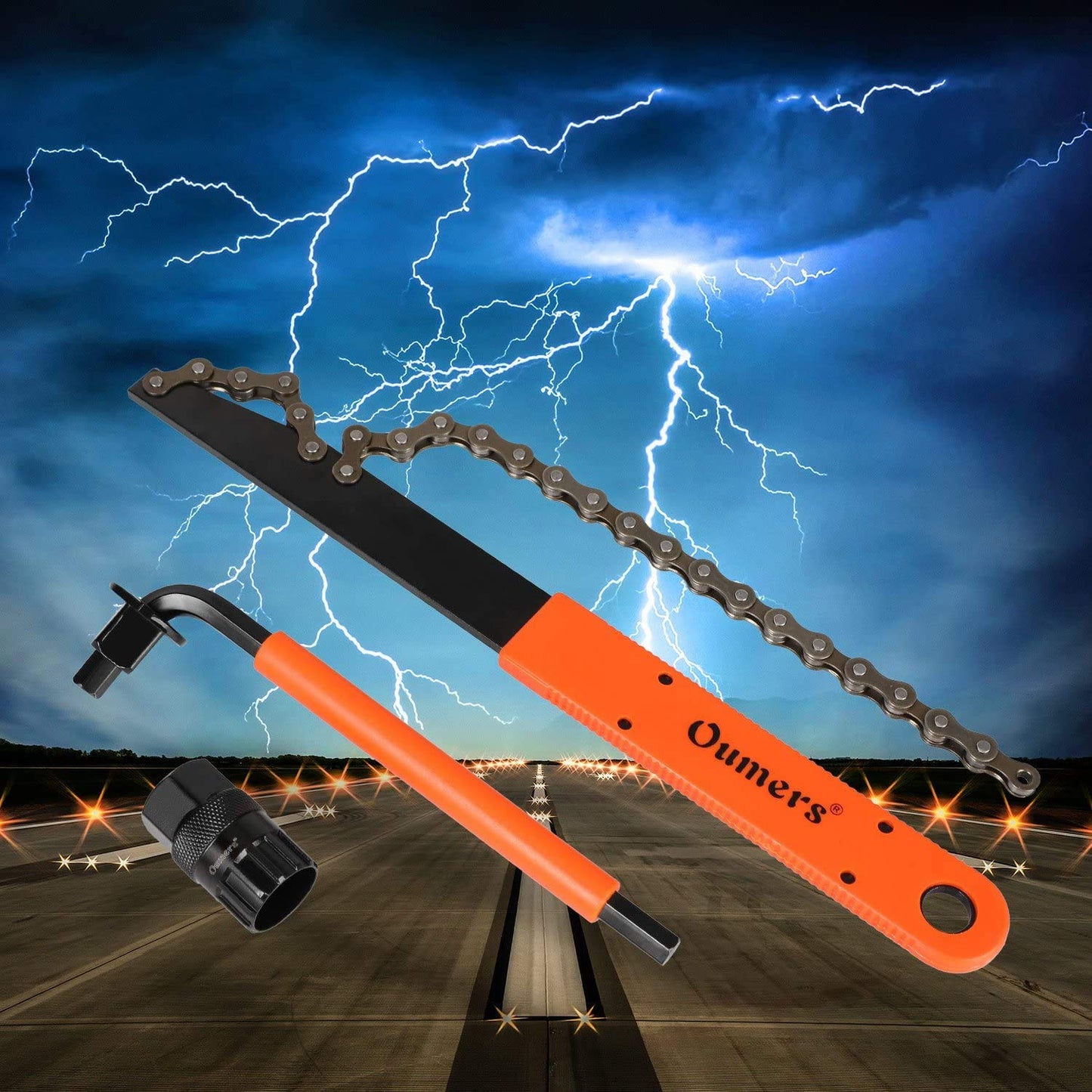 Oumers Bike Cassette Removal Tool with Chain Whip and Auxiliary Wrench Bicycle Sprocket Removal Tools, Bicycle Cassette Lock Ring Extractor Freewheel Remover Wrench Sprocket Remover