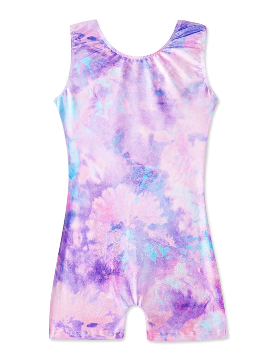 HOZIY Toddler Girls Gymnastics Outfit with Shorts Leotards for Kids Tumbling Biketard 4t 5t Leo Dance Clothes Clothing Bodysuits Child Purple Tie Dye