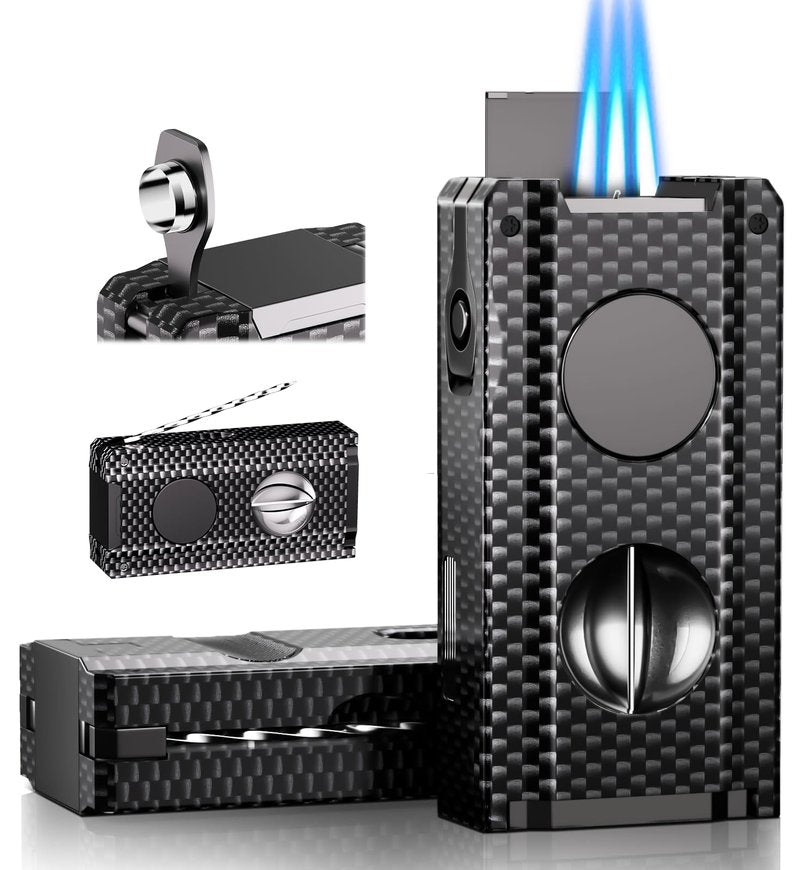 5-in-1 Torch Lighter with Tool, Punch, Holder, Draw Enhancer, Refillable Butane Torch Lighter, Multifunctional Accessories Gift, Windproof Triple Flame Lighters for Candles, Travel, Outdoor