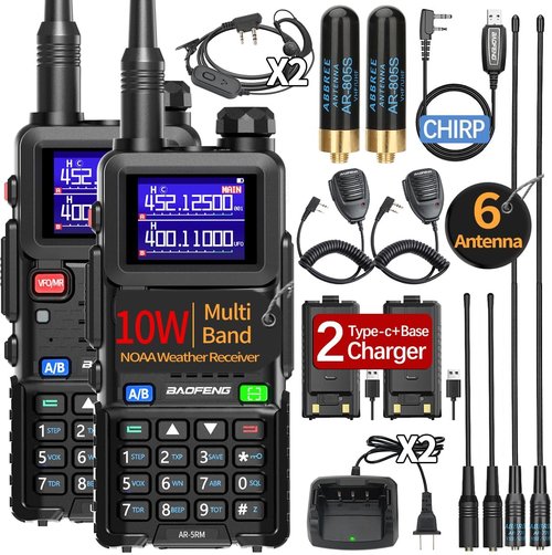 Baofeng AR-5RM Handheld Ham Radio - Long Range 10W NOAA Emergency Tactical Two-Way Radio | 2 Pack with USB-C Charging