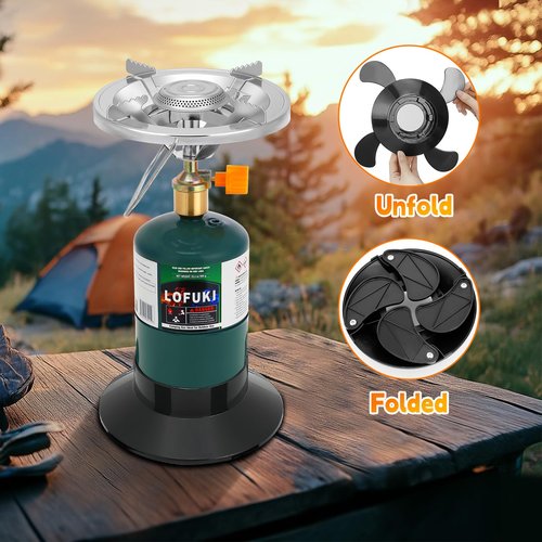 Camping Stove Propane, Portable Backpacking Cooker with Single Burner, Adjustable Flame, Foldable Base, Camp Stove Kit for Outdoor Cooking, Hiking, Emergency Essential (Fuel not Included)