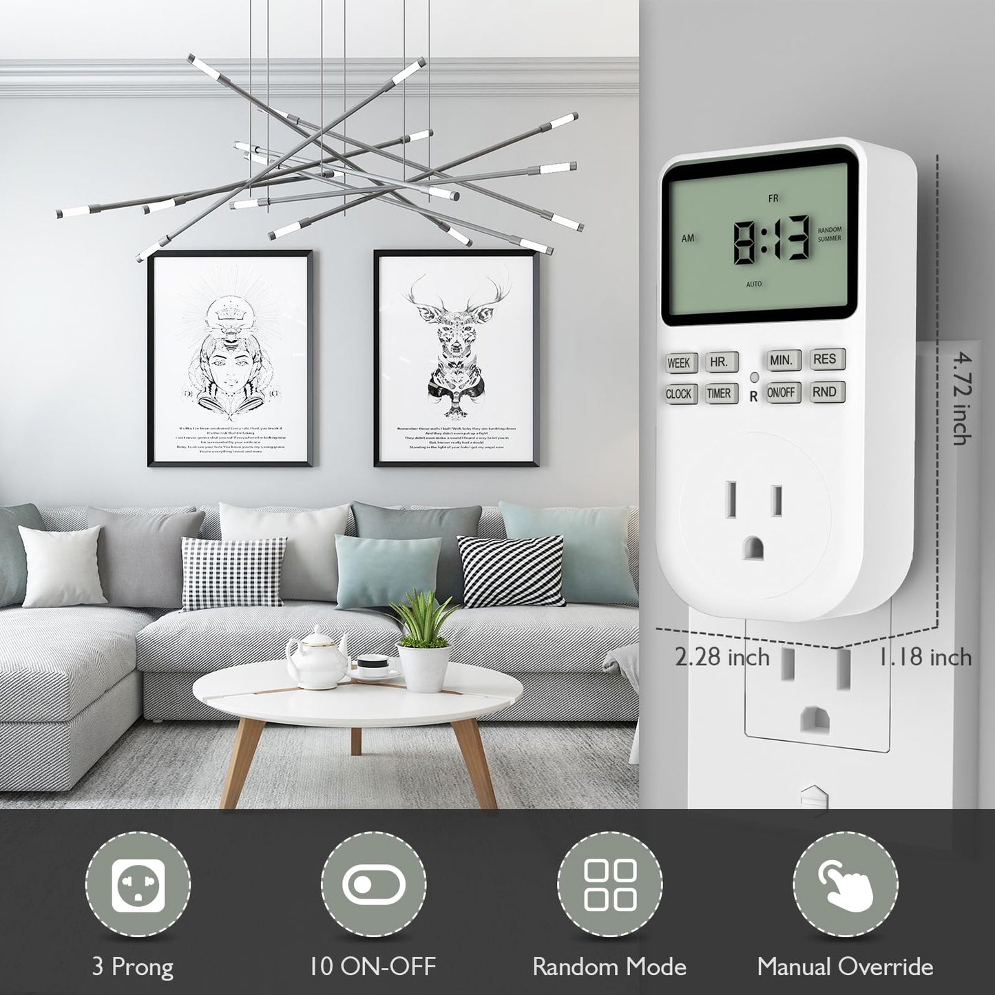 Plug in Digital Oulet Timer Switch 7 Day / 24 Hour Weekly Daily Programmable with Random Security Mode for Home Appliances and Indoor(125V,15A,1875W) 1 Pack