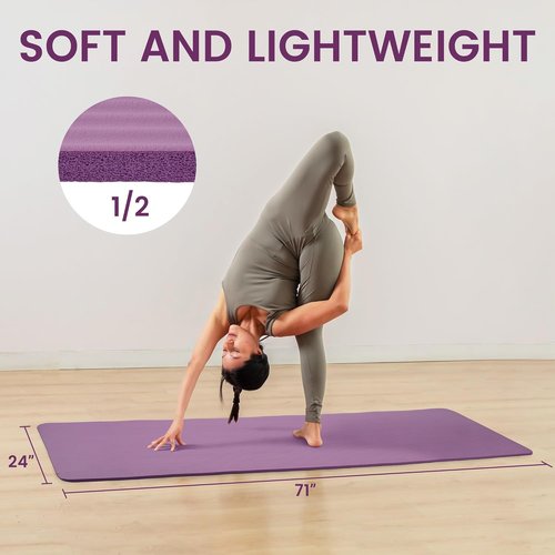Fitvids Yoga Mat - Extra Thick 1/2-Inch High Density Anti-Tear Exercise Mat with Carrying Strap