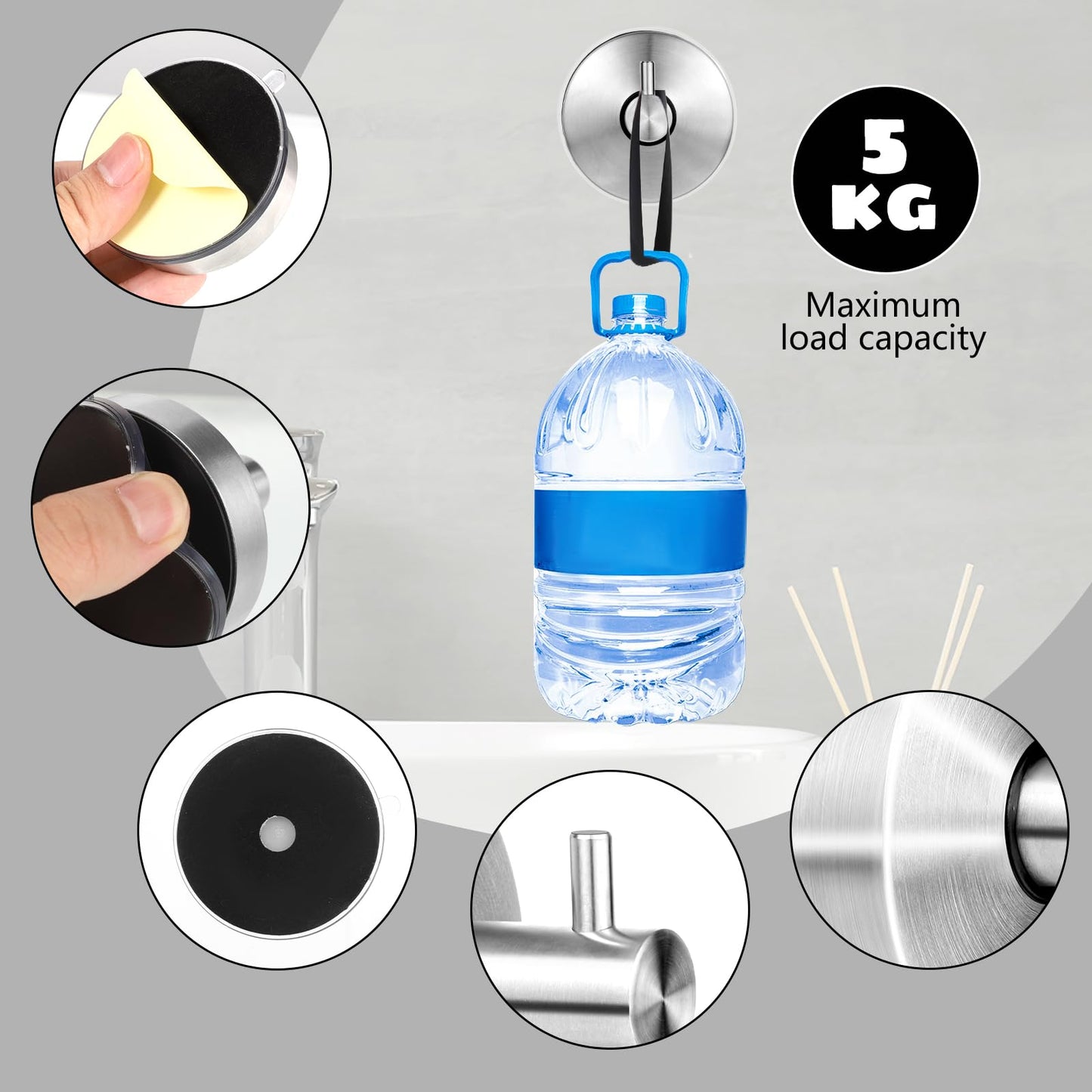 Dntorx Suction Hooks, 2 Pack Vacuum Suction Cup Hooks Removable and Reusable Shower Hooks Stainless Steel Towel Hooks Wall Hanging Hook Heavy Duty Hooks for Bathroom Kitchen, sliver