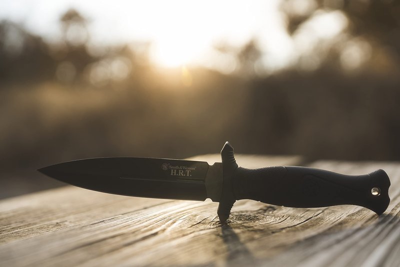 Smith & Wesson 10.5 in High Carbon SS Fixed Blade Knife with 5.5 in False Edge Blade for Outdoor Tactical Survival and EDC, Black