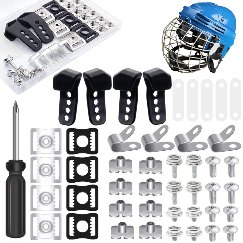 MingQiEven 61 Pack Football Helmet Repair Kit, Hockey Helmet Replacement Parts, Visor J Clips Rubber Gasket Screw Nuts with 1 Pcs Srewdriver, Chin Strap Adapter for Hockey, Baseball, Softball Helm