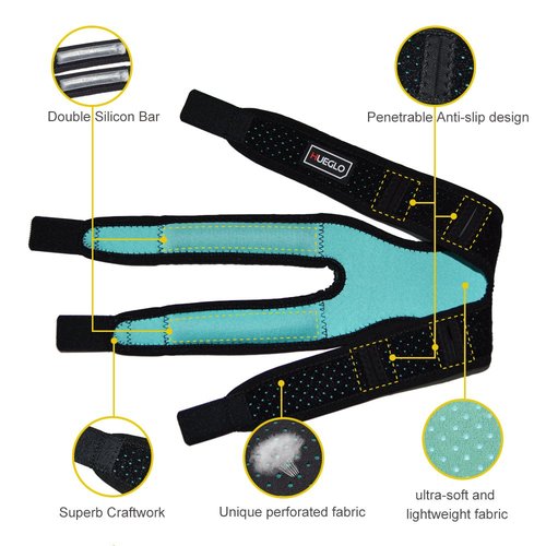 HUEGLO Dual Patella Knee Strap for Knee Pain Relief,Adjustable Neoprene Knee Brace Support for Running, Arthritis, Jumper, Tennis,Injury Recovery,Protection,Black(1 Piece),12'' - 17''
