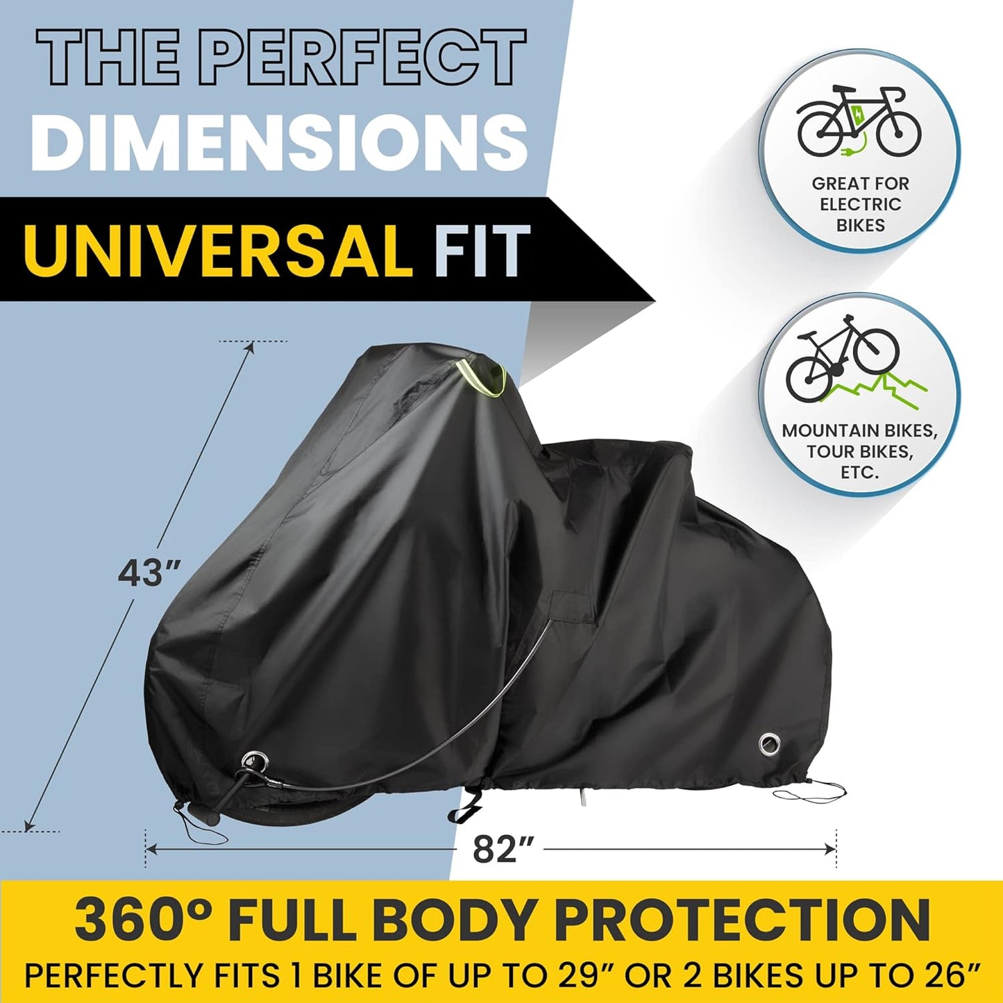 Skiennix Waterproof Bicycle Cover - Heavy Duty Ripstop Fabric for 1 or 2 Bikes | Anti-Theft Lock Holes for Rain & Snow