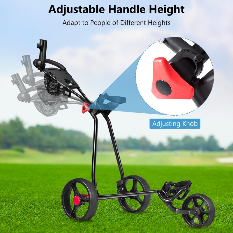 Tangkula Golf Push Cart, Lightweight Collapsible Golf Pull Cart, 3 Wheels Golf Trolley with Foot Brake Umbrella Holder & Cup Holder, Adjustable Handle and Storage Bag