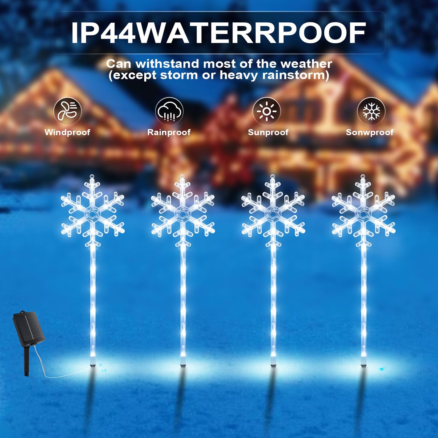 Solar Christmas Pathway Lights Outdoor Decorations, Solar Powered Snowflake Lights, Waterproof Xms Garden Stake Lights Outdoor Christmas Decorations for Patio Yard Porch Lawn, 4 Pack(White)